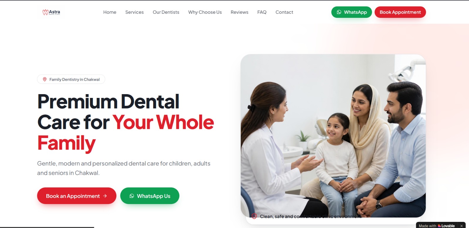 Astra Smiles Dental Clinic website homepage