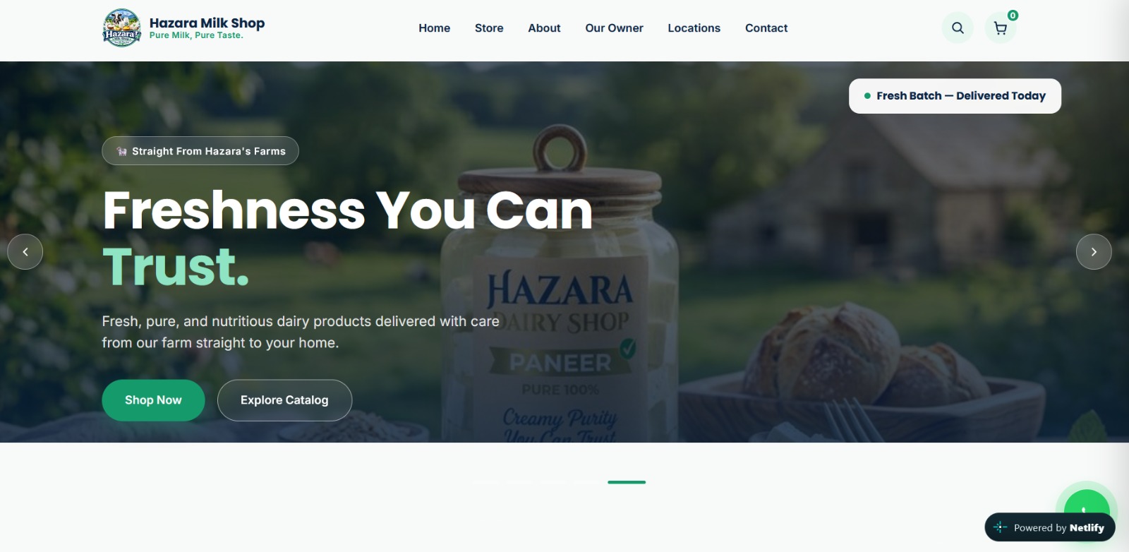 Hazara Milk Shop website homepage