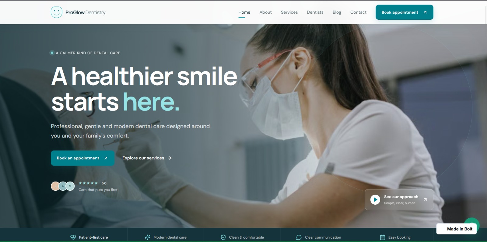 Pro Glow Dental Clinic website homepage